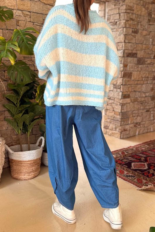 Made in Italy Big Softie Stripe Shortie Knit Baby Blue